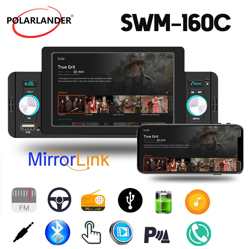 

Car Multimedia Player Bluetooth MP5 Player Mirror Link Accessories 1DIN 5''Dual USB FM Receiver IPS Touch Screen Universal
