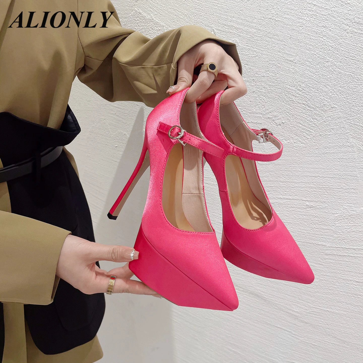

Alionly 2023 New Nightclub High Heel Pointed Toe Stiletto Red Bottom Fashion Shoes For Women Shallow High Heels Chaussure Femme