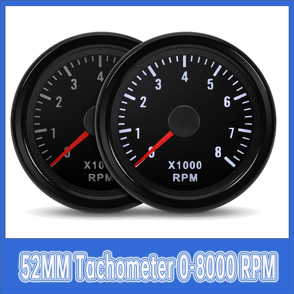 DE10-1108 運転台計器類 52MM Tachometer 0-8000 RPM with White LED Backlight 12V Car