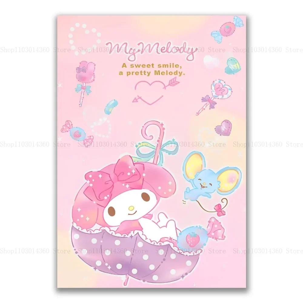 thumbnail image 1 of Póster adhesivo de dibujos animados Kawaii My Melody, pintura colgante de pared, exhibición de escritorio, decoración del hogar, material impreso de alta calidad, 1 of 5