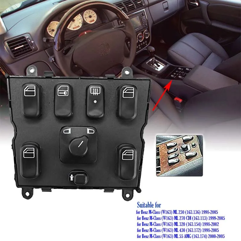 

Window Master Switch for Mercedes Benz ML320 W163 ML400 ML430 ML500 1998-2003 OEM:1638206610 A1638206610