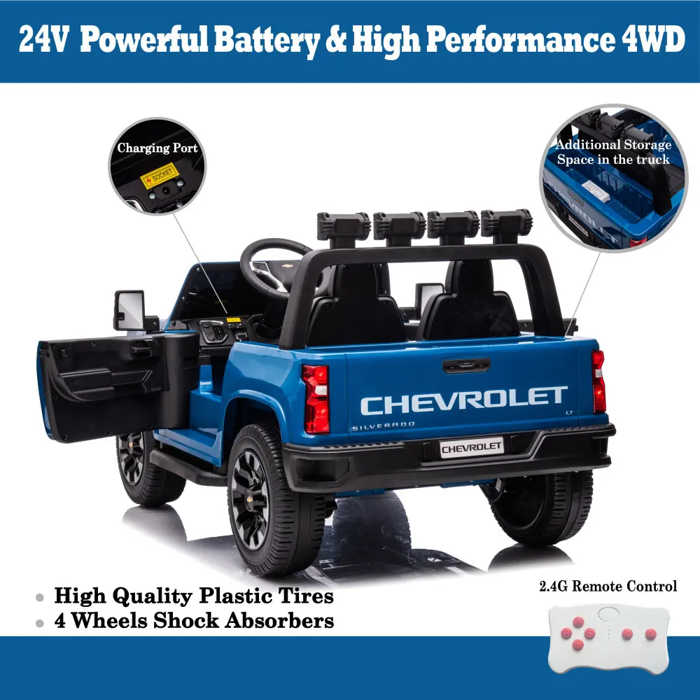 Blue, 24V 2 Seater Kids Electric Car, 4WDmotors, with 2.4G Remote Control, Metal Suspension, Music, LED Light, Toy Gift