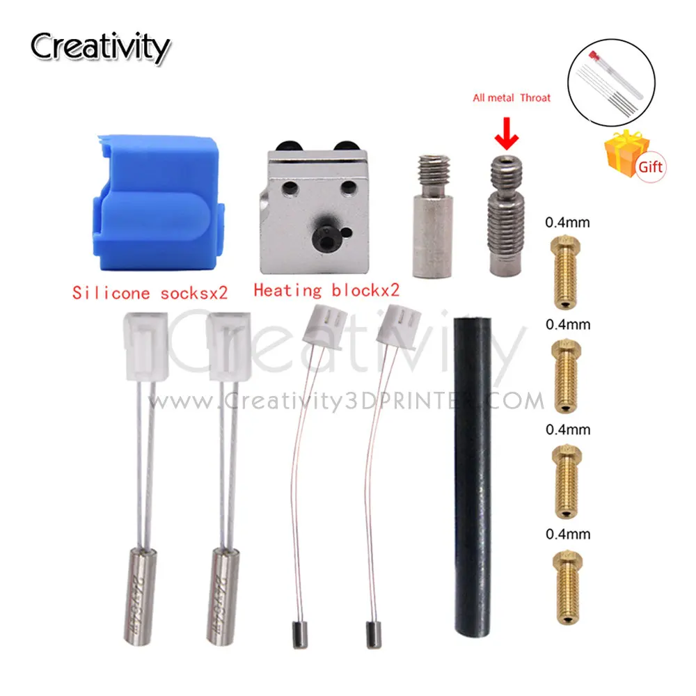 3D Extruder Parts Sidewinder X1& Genius Silicone Nozzle Kit Heat Block Throat Heat Pipe And Thermistor Extruder Idler Arm es 3d printer part original flsun v400 hotend nozzle v6 moudule extruder part brass screw throat heat block 3d printer head part