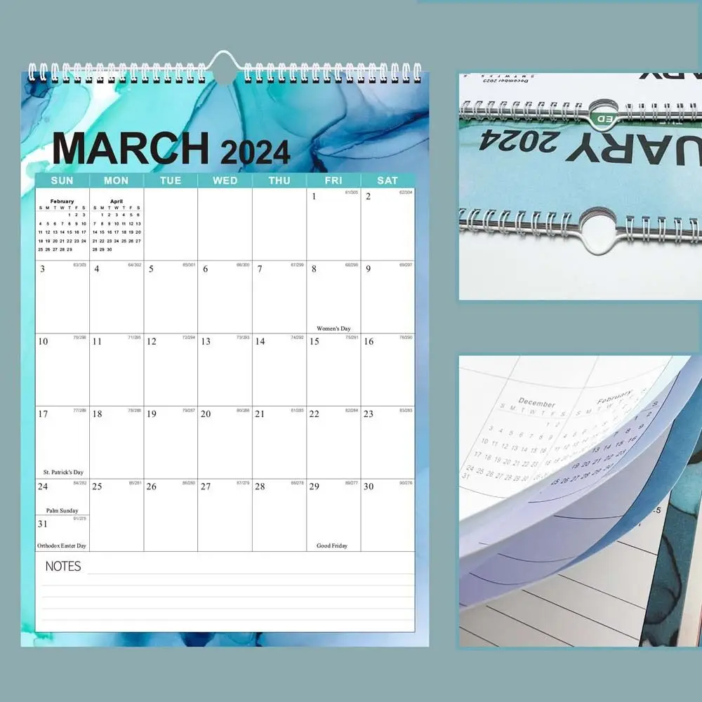 Coil Calendar 2024 Wall Calendar Office Stationery Daily Planner Stationery Supplies Weekly Schedule 18 Months English Calendar 2024 desk standing calendar multifunctional monthly planner with memo bookmark flipping pages daily schedule office supplies