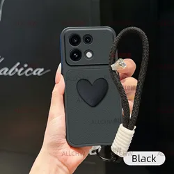 Stylish Shockproof Leather Phone Case with Hand Strap and Love Heart Design for OPPO Reno16 Pro 5G (Black)