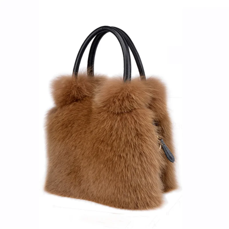 Lady Luxurious Real Fur Handbag Women Winter Fluffy Natural Fox Fur Handbags Hot Sale Fashion Girls Genuine Fur Bags