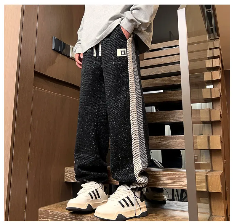 Herren Schwarze Atmungsaktive Freizeithose mit Kordelzug und Elastischem Bund, Jogger für Jugendliche, Sommer 2026, Outdoor-Sport, Lockere Lange Hose – Detail 10