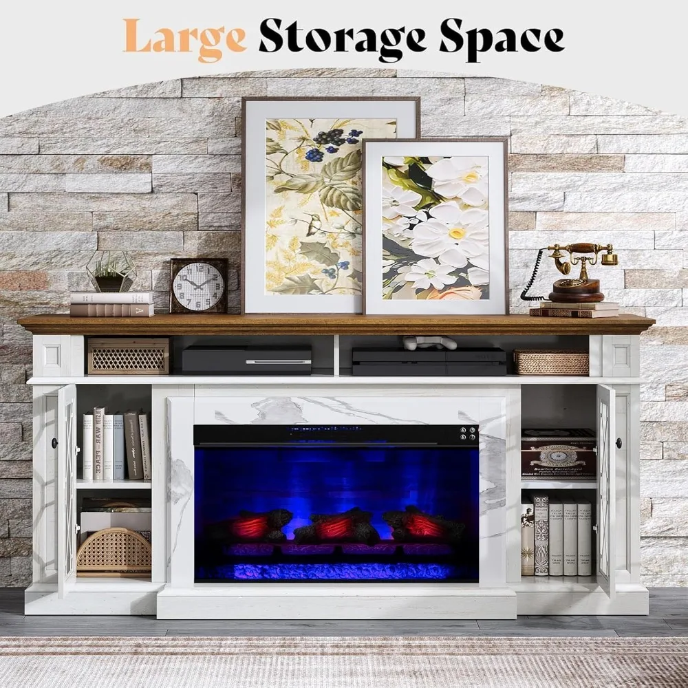 70" Farmhouse Heavy Fireplace TV Stand with 33" Electric Fireplace, for 80" TVs up, TV Stand 6