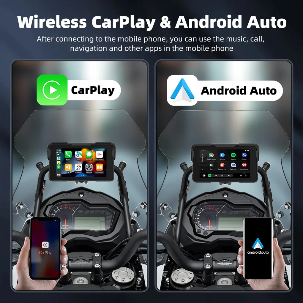 Portable Waterproof 5 Inch IPS Touch Screen CarPlay Moto Android Auto Digital Motorcycle Dashboard GPS Motorcycle Navigation