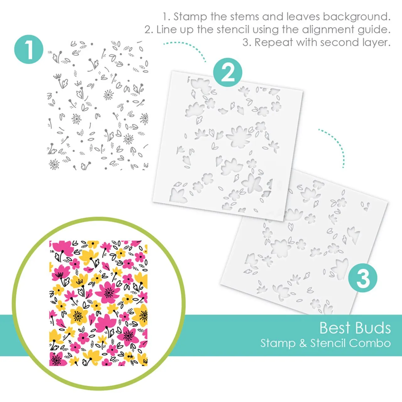 

Best Buds Background Small Flowers Grassed Stamps and Stencils Sets Coloring Layered Molds DIY Greeting Card Scrapbooking