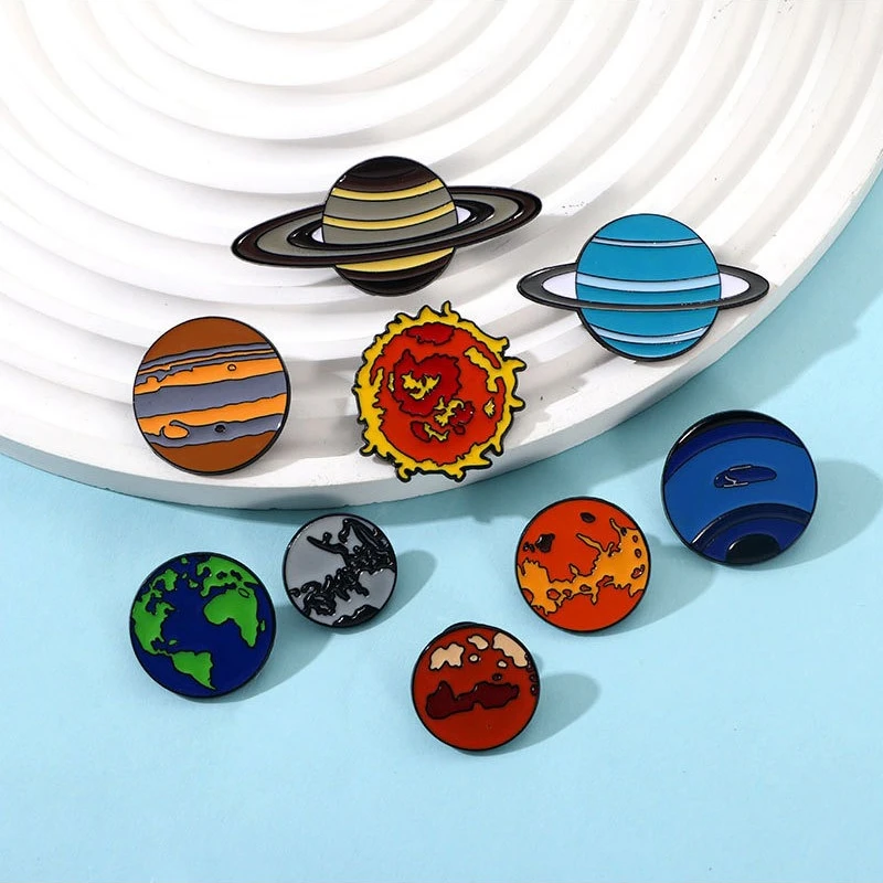Solar System Enamel Pins Set - Whimsical Planetary Home Decoration Badges