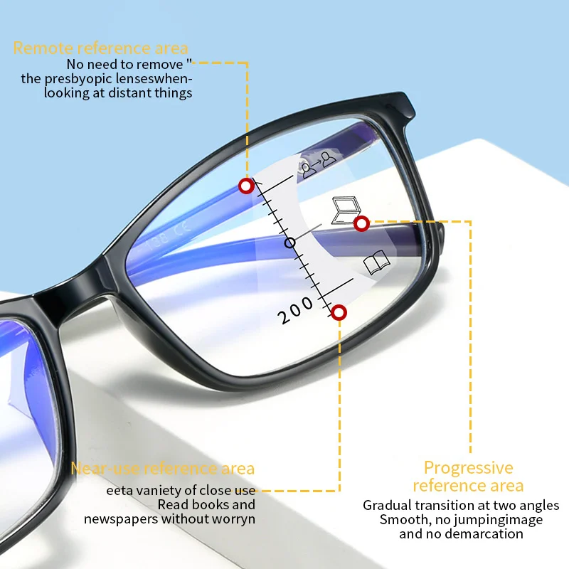 

Progressive Multifocal Reading Glasses Anti Blue Light Presbyopia Eyeglasses Near Far Sight Spectacles Hyperopia Diopter+1.0-4.0