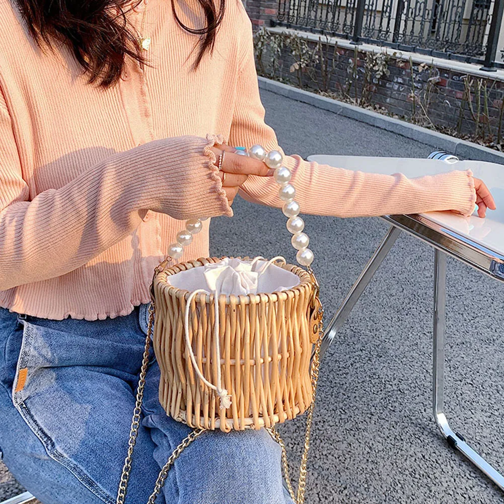 Timeless Handmade Boho Chic Shell Rattan Wicker Crossbody Bag 