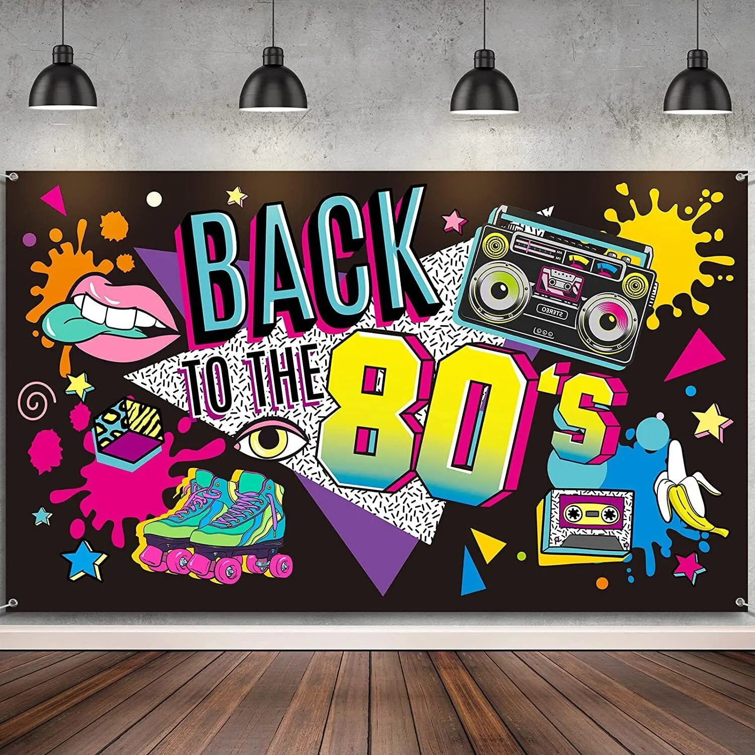 Back To 80's Theme Party Decoration 80's Party Banner Music Disco Backdrops  Graffiti Neon Glow Photography Backgrounds Decor