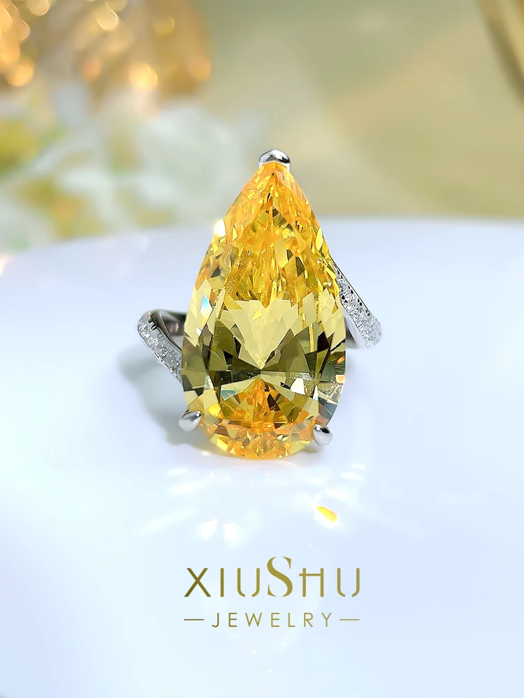 

Европейское и американское роскошное инкрустированное кольцо из серебра 925 пробы с желтыми бриллиантами и персонализированной ледяной резкой