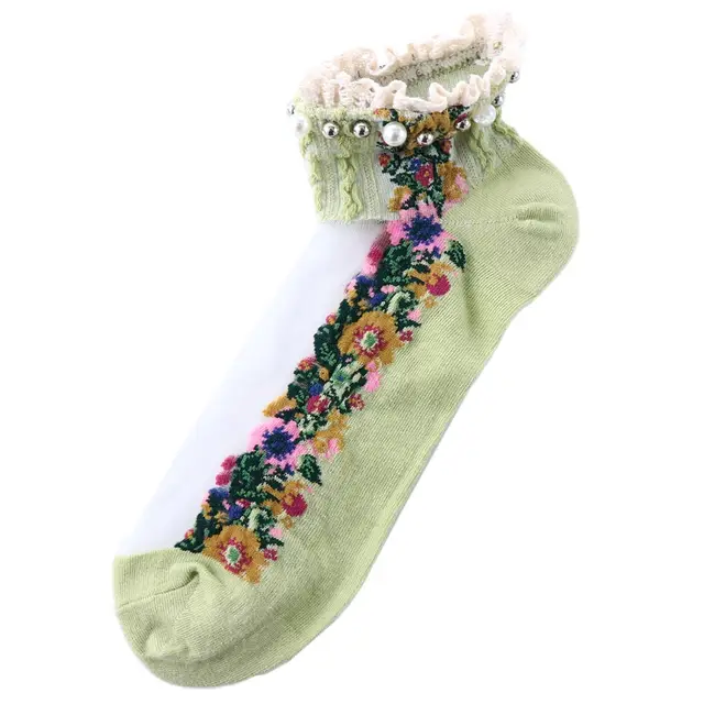 Fashion Elastic Socks Crystal Glass Silk Ultrathin Lace Literary Sale 1 Pair Summer Transparent Jacquard Short Socks B