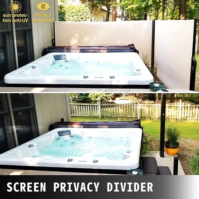 Retractable Side Awning UV 50 236" x 63" Double Retractable Patio Screen Waterproof 280 g Thicken Retractable Room Garden Beige