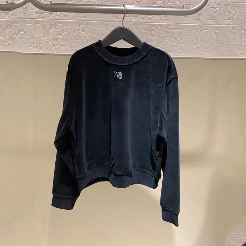 

Autumn WANG Sweater Women Cotton O-Neck Letter Pullover Long Sleeve T-Shirt High Quality Slim Top