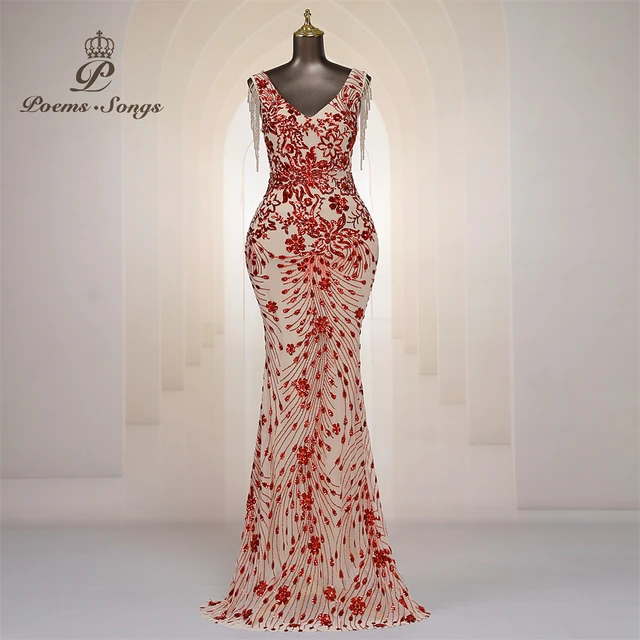 Customized Sexy beaded sleeves Mermaid Evening Dresses For Women Prom Dresses Maxi dress Party dress Beautiful evening gowns 1