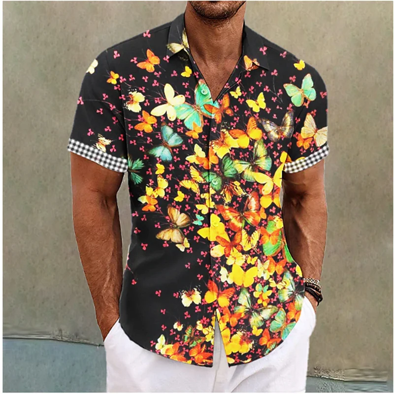 Fashion New Men's Shirt Hawaiian Shirt Butterfly Pattern Printing Cuffed Casual Shirt Short Sleeve Clothing Designer 2023 Summer