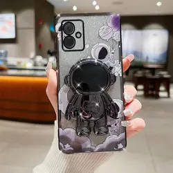 Flexible Astronaut Plating Phone Holder Case - Shatterproof Camera Protection Soft Back Cover - MOTO G14 (Black)