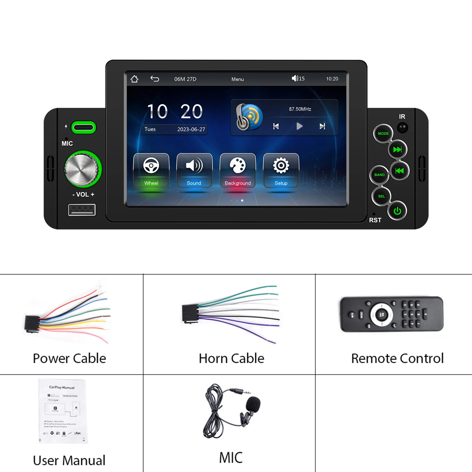 Podofo Radio De Coche Inalámbrico Carplay Android Auto 1 DIN/2 DIN