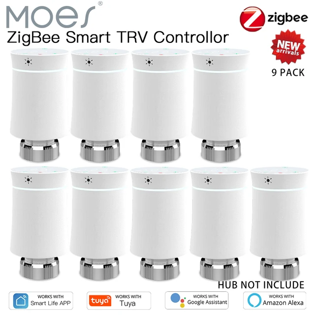 MoesHouse ZigBee3.0 TRV Tuya วาล์วตัวกระตุ้นหม้อน้ำใหม่สมาร์ทโปรแกรมควบคุมอุณหภูมิเครื่องทำความร้อนควบคุม Alexa Google Voice Control รีโมท APP ควบคุม 1