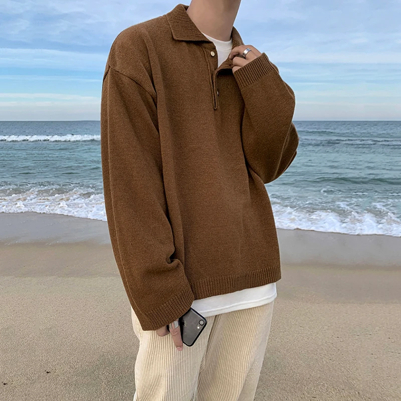 

2023 Autumn and Winter Men Sweater Warm Knitted Polo Collar Warm Business Solid Tops Male Long Sleeve Clothing Pullovers M154