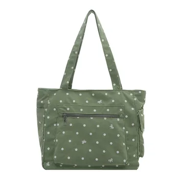 Nuova Borsa a Tracolla in Velluto a Coste Stile Coreano con Fiocco e Pois, Grande Capacità, Casual, per Pendolari, da Donna
