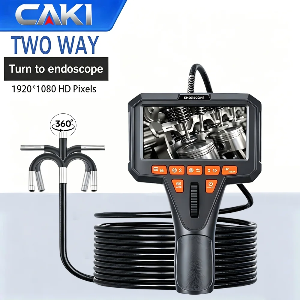 Endoscope industriel, 360° °   Caméra d'inspection articulée bidirectionnelle, boroscope, écran IPS 4,5 pouces, caméra serpent, HD 1080P, étanche IP67, câble semi-rigide, lumière LED, pour moteur automobile, lame de turbine, joint de soudure, corrosion des tuyaux, CVC, échangeur de chaleur, portable 1