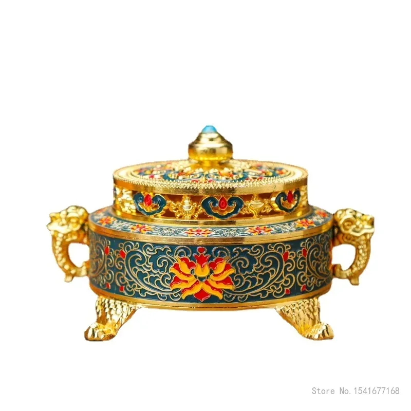 Antique Alloy Incense Burner Eight Treasures Lotus censer Tree Pattern Buddhist Supplies Home Decor Accessories High Quality 1Pc