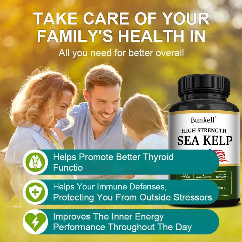Bunkell Seaweed 2000 Mg-120 Veggie Caps Natural Source of Iodine for Thyroid, Nervous System, Immune and Cognitive Support