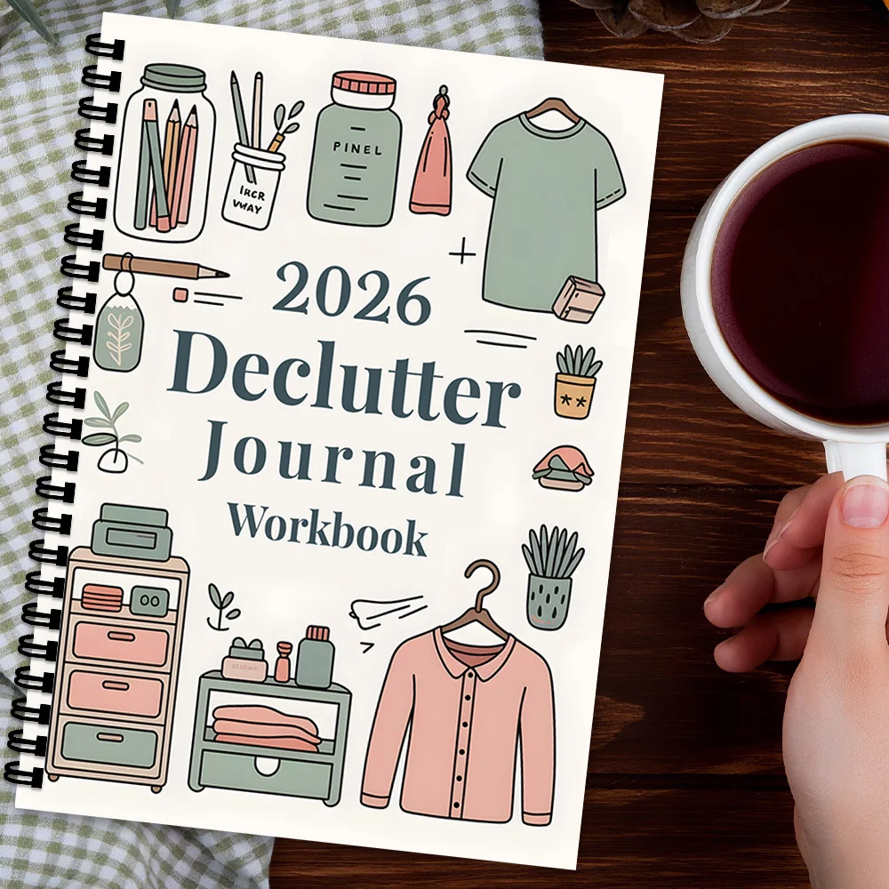 1PC 나선형 노트북 2026 Declutter Journal Workbook, 가정용 저장 기록에 실용적, 가정 조직 계획에 적합