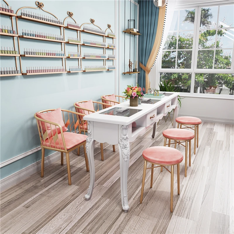 European Style Bedroom Nail Tables Fashion Simple Salon Furniture Manicure Table Luxury Home Commercial Nail Table with Drawer