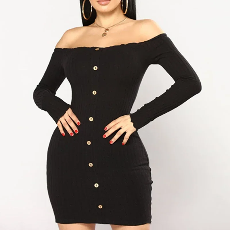 

Women's 2024 Autumn and Winter Sexy One-line Neck Strapless Hip Dress Ladies Solid Color Fashion All-match Commuter A-line Skirt