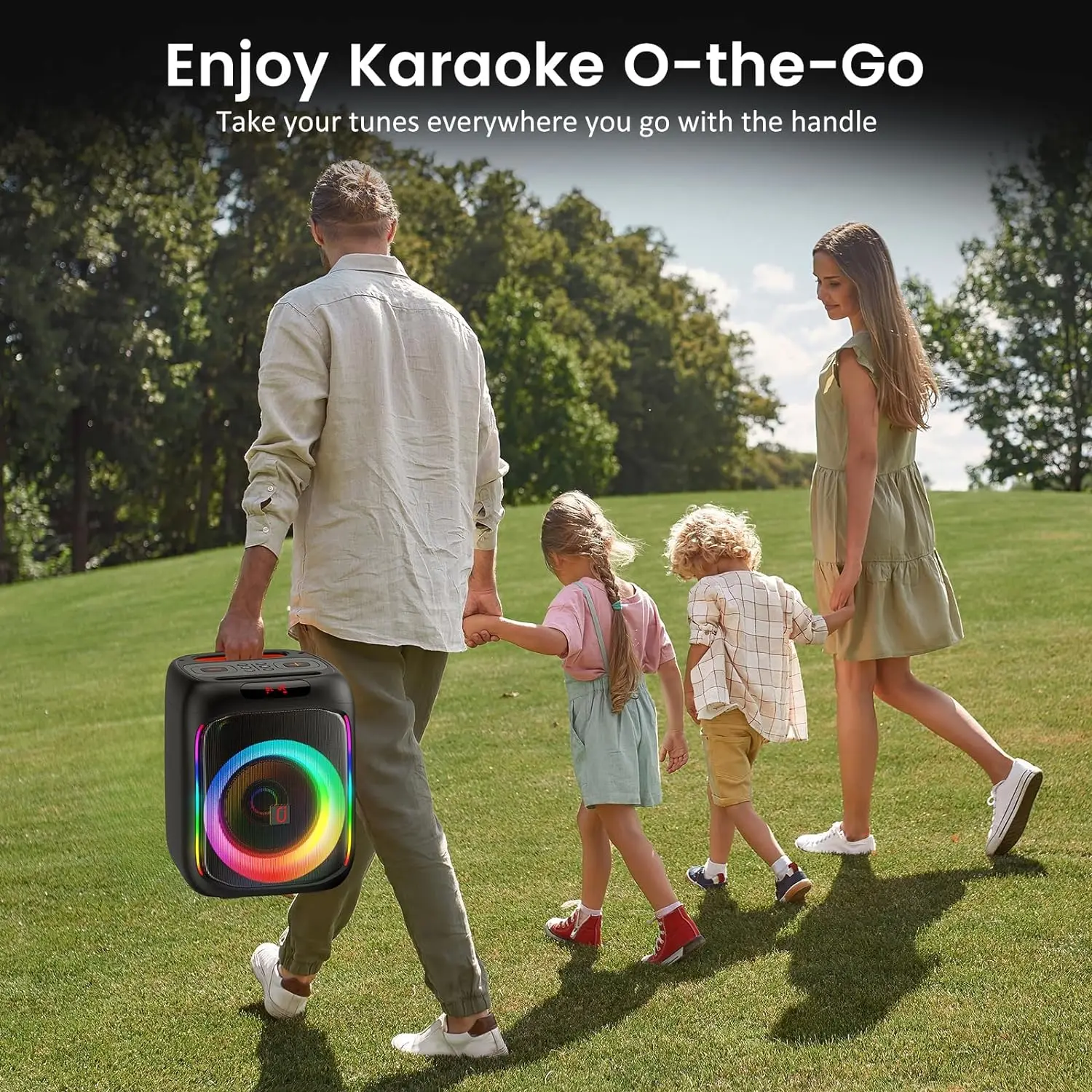 T16 Karaoke Machine Equipped with 2 Wireless Karaoke Microphones, BtTwsUsbTf CardAux Input, Portable Bluetooth Speaker Home Karaoke 0K System, with Rgb Colorful Lights 6