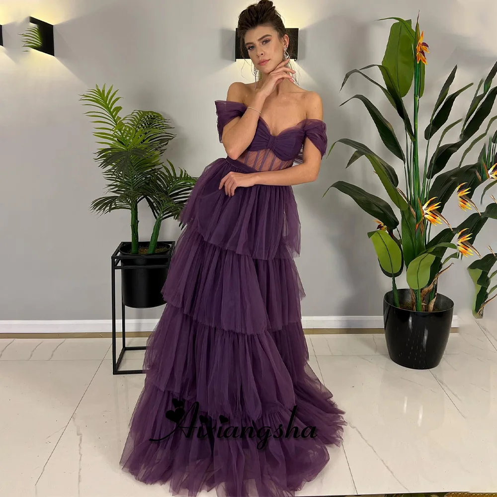 

Aixiangsha Tiered Stunning Celebrity Dresses Bateau Neck Bow Knot Illusion Tight Bust Frilled Pleat Robe de Soriee Drop Shipping