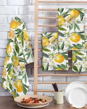 Set di asciugamani da cucina estivi con fiori di limone, set di prodotti per la pulizia, asciugamani in microfibra, asciugamani, accessori da cucina 1