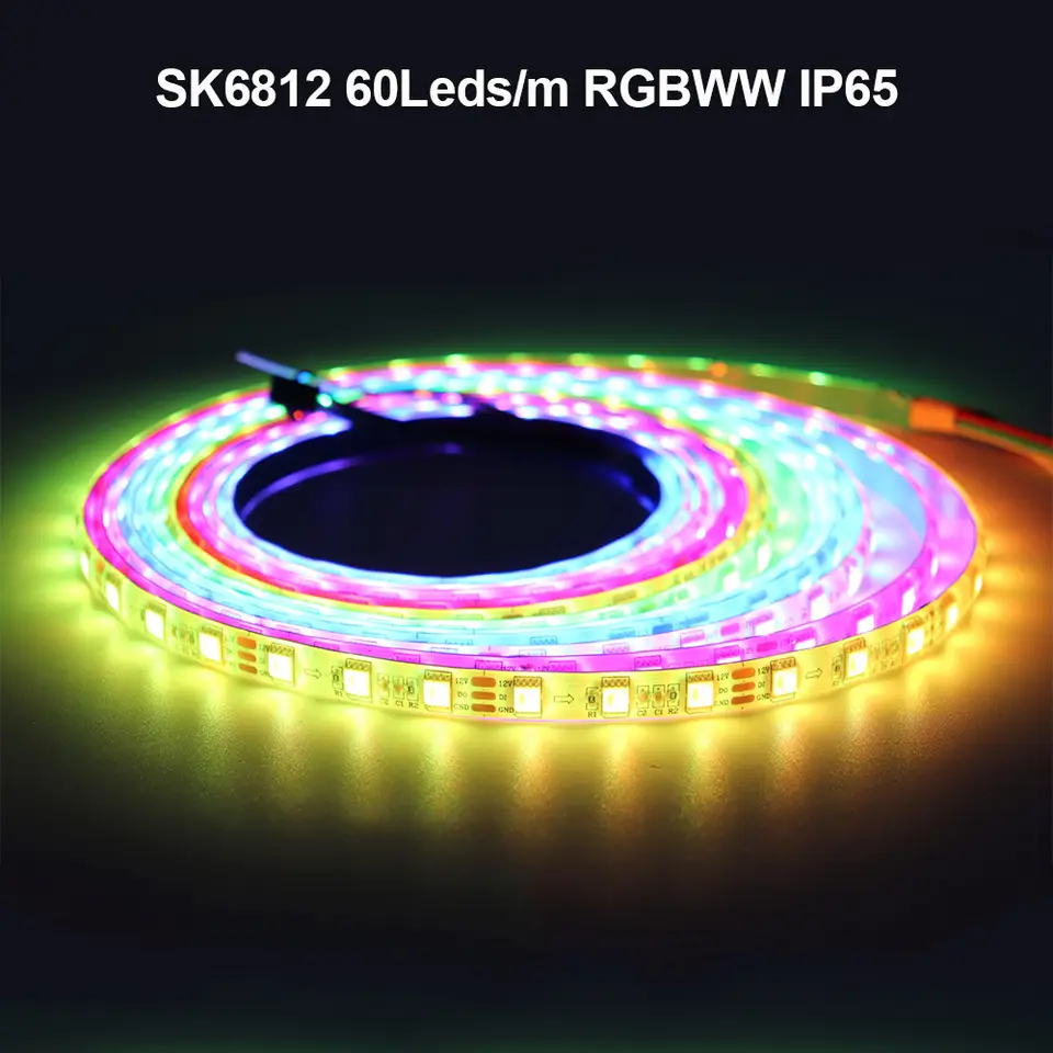 1-5M SK6812 RGBW RGBWW LED Strip Light 5050SMD 4 IN 1 60LEDs/m Addressable LED Pixel Tape White/Black PCB IP30 IP65 IP67 DC12V image 6