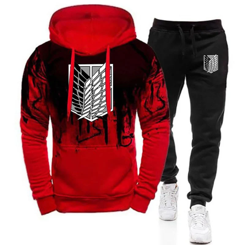 2023 new Titan print suit Men's gradient hoodie casual pants suit jacket+trousers