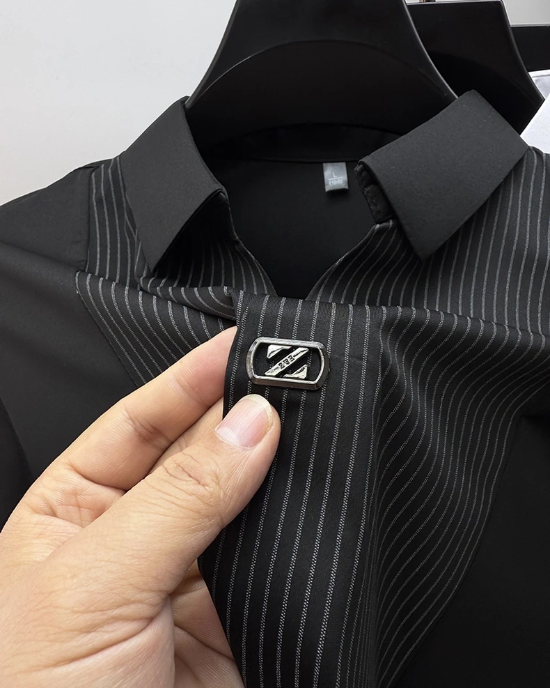 Personality striped patchwork short sleeve men polo shirt fashion brand letter embossed summer ice silk breathable trend T-shirt 15 S139818b6db464167a3e2d19194659111N