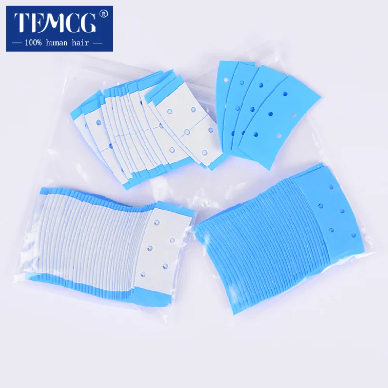 36pcs/lot Strong Transparent Blue Double Sided Adhesive WIth Small Holes Waterproof Wig Toupee Hair Piece Tape