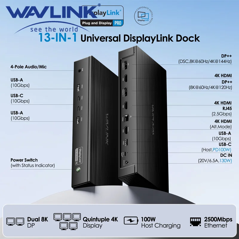 WAVLINK Global First DisplayLink-7400 Universal Docking Station