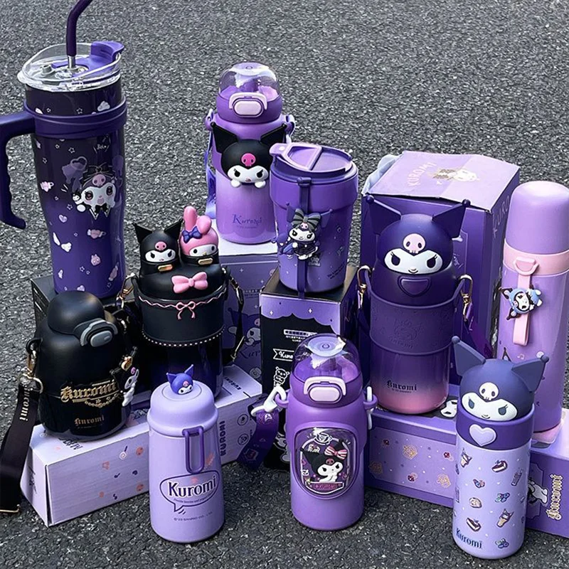 

Sanrio термос чашка Kuromi мультфильм Kawaii большая емкость портативный термос простая соломенная чашка портативный двойной напиток праздничные подарки