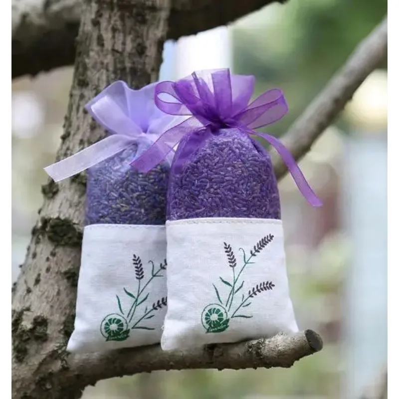 100pcs Lavender brown flower bag Pure cotton encryption yarn double-sided printed lavender sachet bag