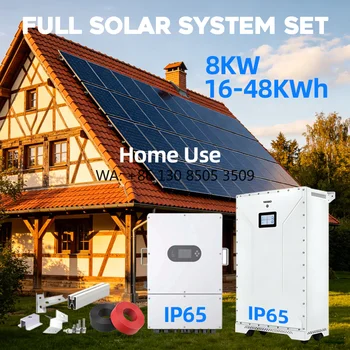 Sistema Completo di Energia Solare 8KW con Inverter e Batteria 15-48KWh per Casa, Kit Solare Completo IP65 con Sistema di Pannelli Fotovoltaici