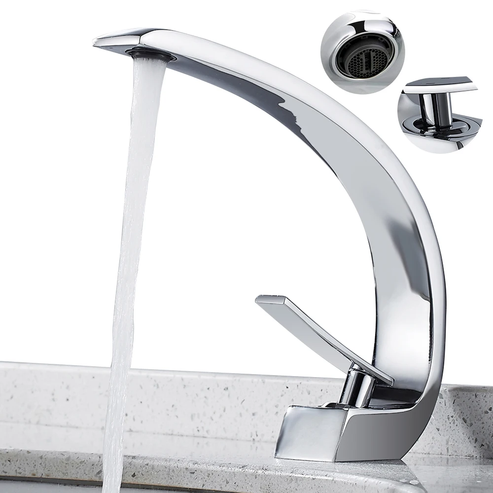 Modern Copper Bathroom Sink Faucet Hot Cold Water Mixer Tap
