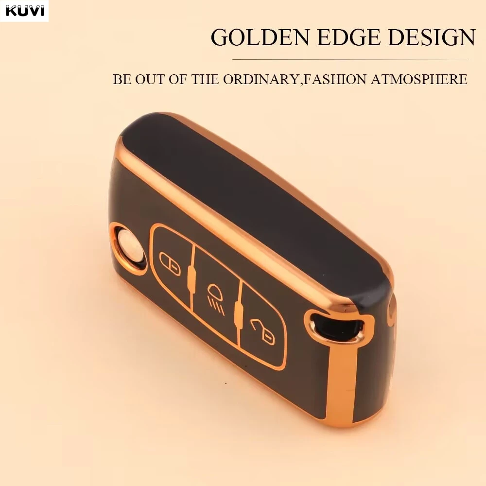 Golden TPU Car Flip Key Case Cover - Durable Protector Fob Cover with Elegant Finish