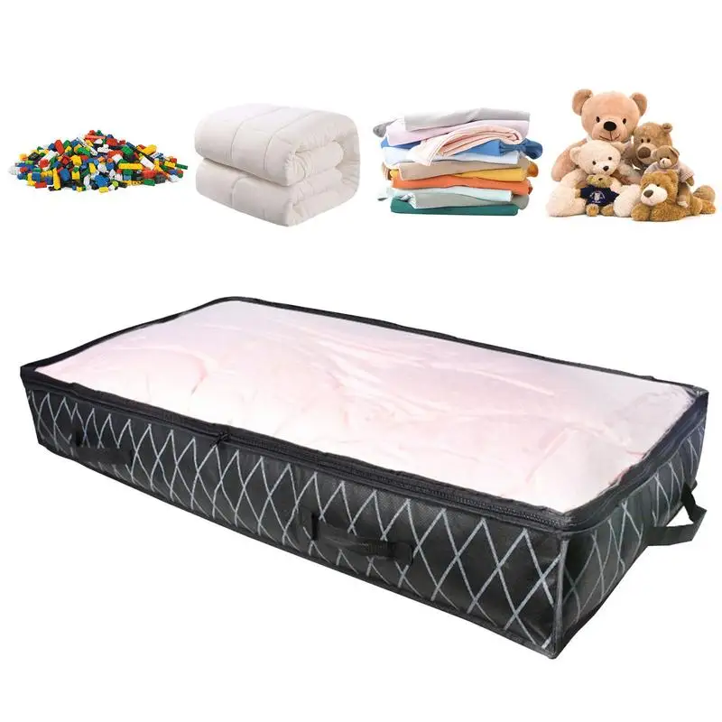 

Underbed Storage Bag Organizer Blankets Clothes Comforters Storage Bag Breathable Zippered Organizer Non-Woven Material Clear