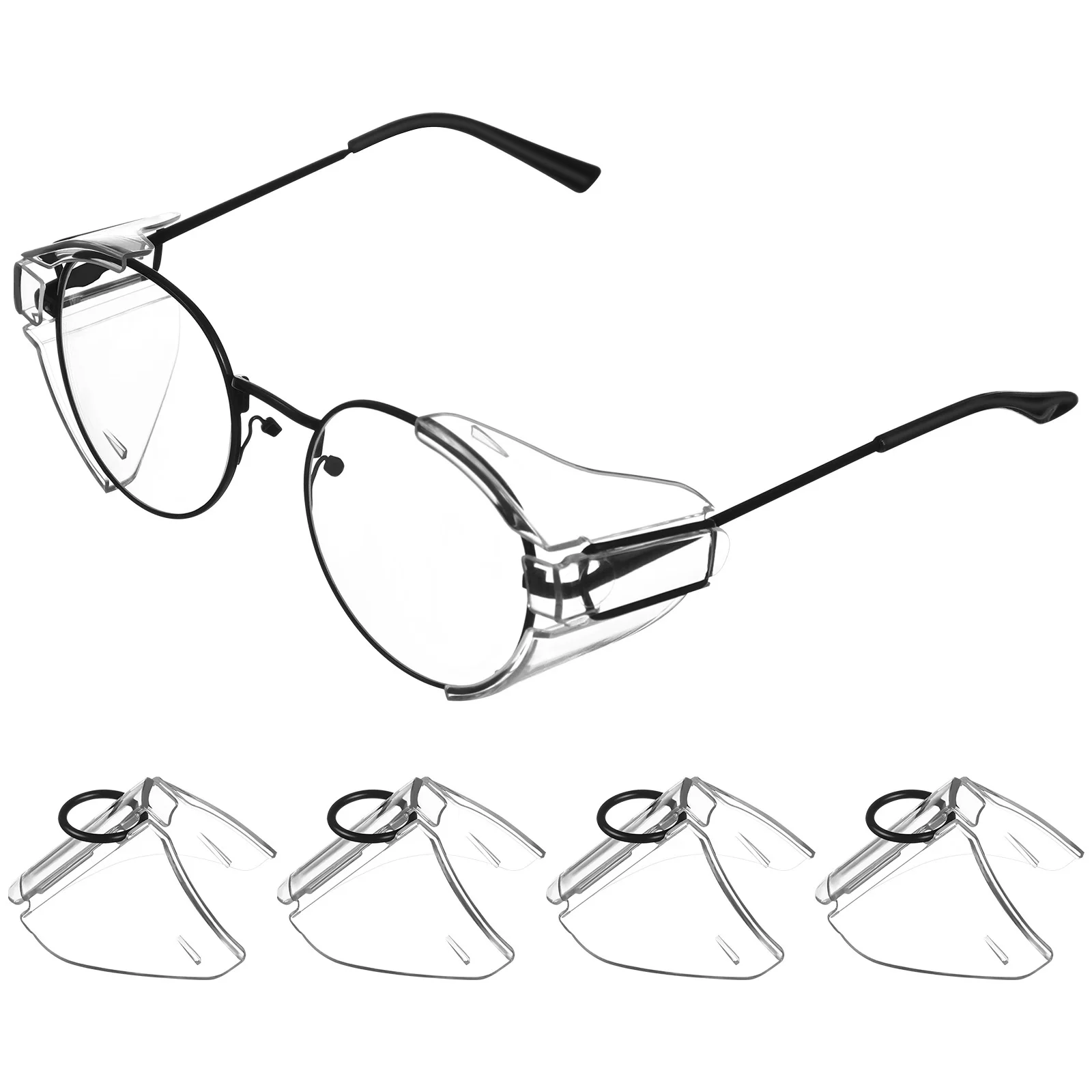 Lot de 2 protections latérales pour lunettes, présentées sur fond blanc, prêtes à être installées comme écran PC anti-éclaboussures.